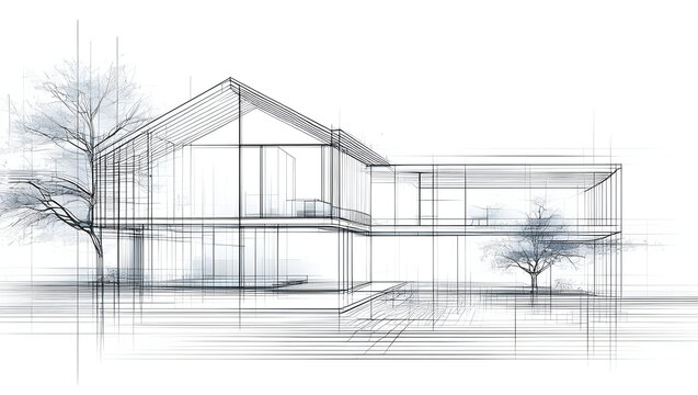 Modern Architectural Blueprint Sketch House Design