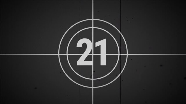 25 seconds old film countdown animation with black background. Countdown movie from 25 to 0 number. 4k footage video animation