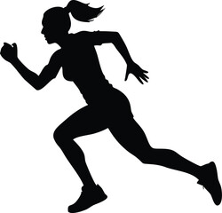 Silhouette of a Female Runner Sprinting, Athletic Woman Running Vector Illustration