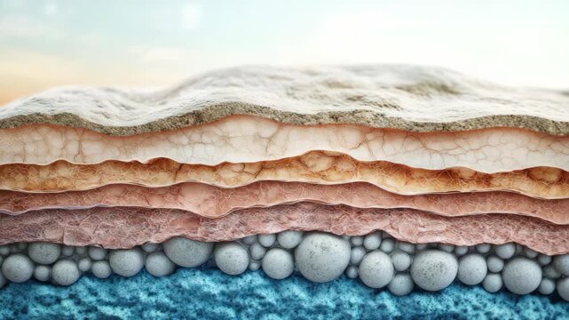 Artistic cross-section of layered soil textures and materials