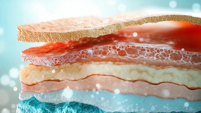 Layers of human skin tissue under microscope