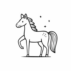 Elegant horse cartoon illustration, whimsical equine drawing with sparkling accents and outlines