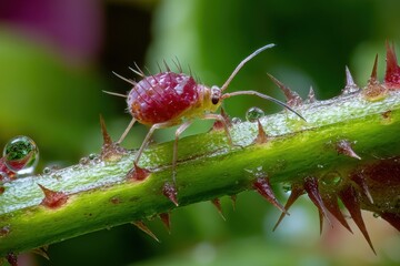 Magnificent Macro Shot of a Tiny Insect on a Rose Stem