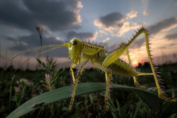 Magnificent Spiked Grasshopper at Sunset