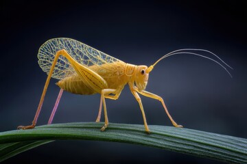 Golden Grasshopper on a Blade of Grass