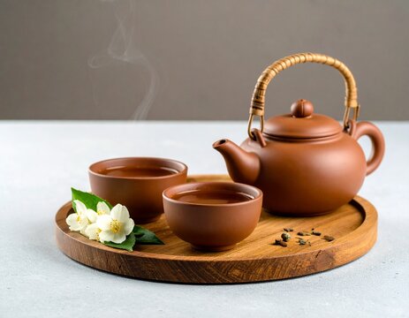 A traditional Indonesian Teh Poci set in a modern, minimalist setting. A concept of tradition meets modernity