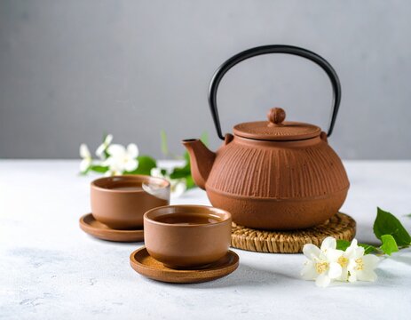 A traditional Indonesian Teh Poci set in a modern, minimalist setting. A concept of tradition meets modernity
