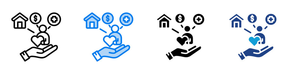 Welfare icon set multiple style collection