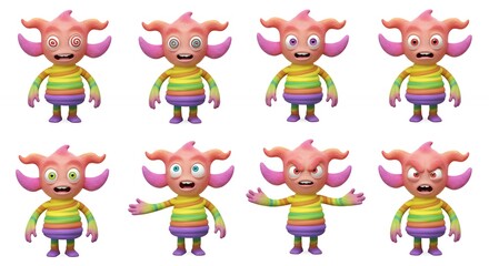 Fototapeta premium Cartoon creatures displaying various expressions