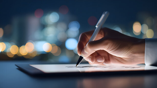 Businessman Writing with iPad Stylus