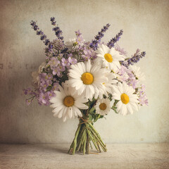 vintage bouquet of daisies and lavender pastel generative ai