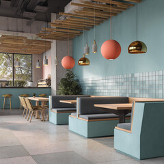 Wall mockup mopsd in a modern fast food cafe  generative ai