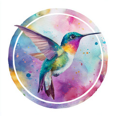 Watercolor hummingbird a circular design generative ai