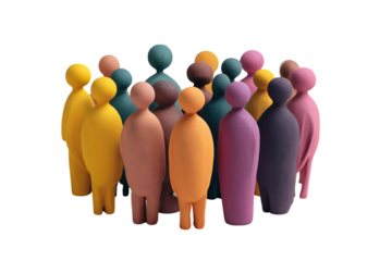 Colorful 3D figures representing diversity and community.