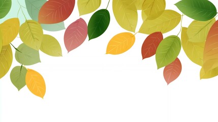 Colorful Autumn Leaves Border on White Background