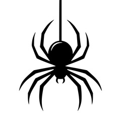 Minimalist Black Silhouette of a Hanging Spider Halloween Clipart Design