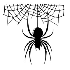 Minimalist Black Silhouette of a Hanging Spider Halloween Clipart Design