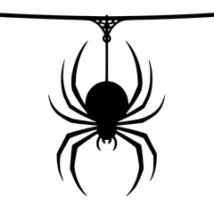 Minimalist Black Silhouette of a Hanging Spider Halloween Clipart Design