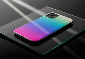 mockup modern smartphone colorful gradient case glass surface
