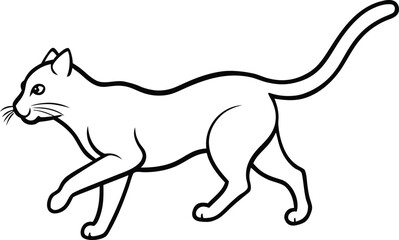 A simple line drawing of a cat walking, isolated on white background