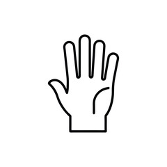 Obraz premium A minimalist black and white line drawing of an open hand with fingers spread wide, symbolizing greeting, stopping, or openness.