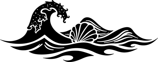 Wave Shore Silhouette Vector | Calm Ocean Horizon Design