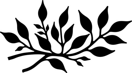 Vector silhouette of a natural branch with delicate leaves on a clean white background