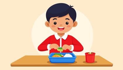 Happy Schoolboy Preparing Lunchbox: Healthy Eating Habits