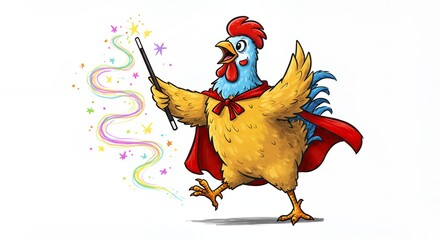 Cartoon chicken with magic wand