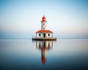 Solitary Lighthouse Reflection Title and tags for Maritime Navigation and Safety
