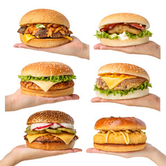  Set of Juicy Cheeseburgers Isolated