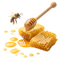 Bee with Honey Dipper and Honeycomb