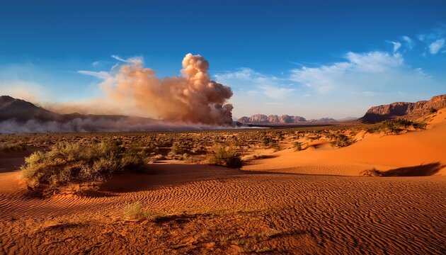 desert landscape with smoke