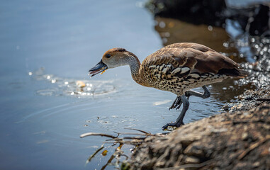 Spotted Whistling Duck Drinking Water at Riverbank