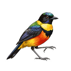 Fototapeta premium Exotic rainbow feathered bird digital art illustration isolated white background