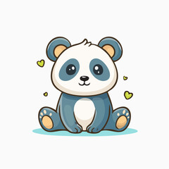 Adorable Panda Illustration with Heart Accents in a Cartoon Style on a Plain Background