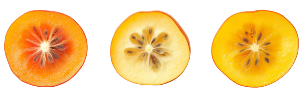 Quince slices front view in three varieties, isolated