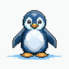Fototapeta premium Pixelated Penguin Illustration: A Charming Digital Artwork of a Cute Penguin Character