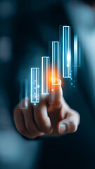 Futuristic businessman hand finger touch virtual screen.