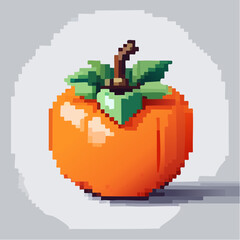 Pixelated Persimmon: A Retro 8-bit Style Depiction of a Fresh Fruit in Digital Art