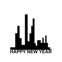 Fototapeta premium An abstract cityscape silhouette with varying rectangle heights. The text 