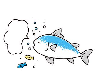 Fototapeta premium コミュニケーションする魚のイラスト - 吹き出しと小魚のユニークな表現