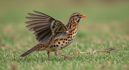 Striking Bengal Florican Displaying its Plumage in Lush Green Meadow