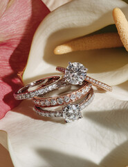 Diamond Gold Silver Jewelry Rings Wedding Engagement Bridal Luxury Gemstones Floral Opulent Glamour Beauty Handmade Design Romantic Celebration Fashion Round Classic Opal Petals Craftsmanship