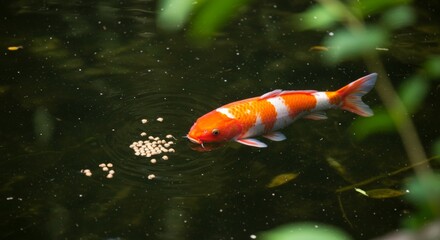 Vibrant koi fish swimming gracefully in a serene pond environment