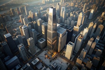 Obraz premium Cityscape Aerial View with Modern Skyscraper