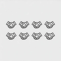 Eight handshake icons representing agreement and partnership isolated on white background
