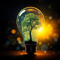 Árbol miniatura creciendo dentro de bombilla incandecente