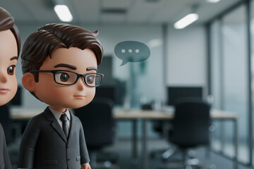 そっと励ます40代社会人ペアのミニキャライラスト（中央余白・透過PNG）