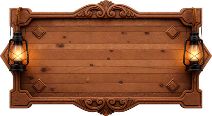 Rustic wooden sign with lanterns Placa de madeira rústica com lanternas lamparinas